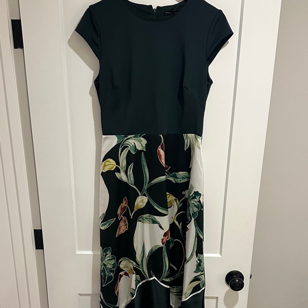 White House Black Market Dark Green Floral Midi Dress